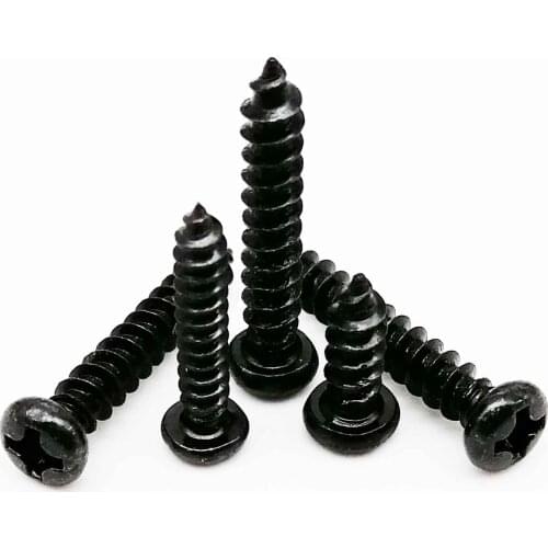 50/100pcs M1 M1.2 M1.4 M1.7 M2 M2.3 M2.6 M3 M3.5 M4 Black Steel Small Phillips Pan Head Cross Round Head Self-tapping Wood Screw