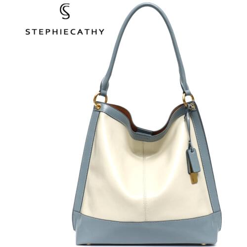 SC Luxury Genuine Leather Women Shoulder Bag Fashion Brand Patchwork Design Large Hobo Handbag Tote Female Cowhide Crossbody Bag