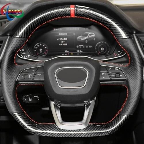 DIY Carbon Fiber Leather Car Steering Wheel Cover For Audi Q5 SQ5 2017-2019 Q3 2018 2019 Q8 SQ8 2018 2019 Q7 SQ7 2014-2019