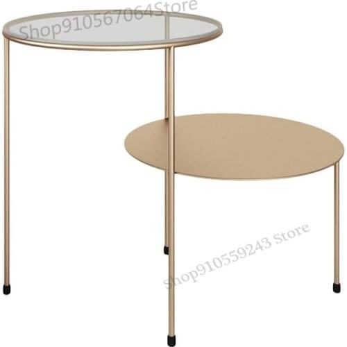 Nordic Minimalist Sofa Side Table Glass Small Coffee Table Iron Corner Table Bedside Table Cabinet Net Red Ins Small Round Table