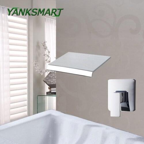 YANKSMART Waterfall Spout Chrome Polish Soild Brass Waterfall Bathroom shower Mixer Taps Bathtub Bath Water shower Faucet Mixer