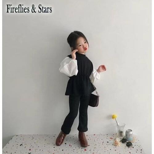 Spring Autumn Girls 2 Pcs Set Baby Sweat Shirt + Flare Pants Kids Tracksuits Children Activewear Patch Cotton 1 To 6 Yrs