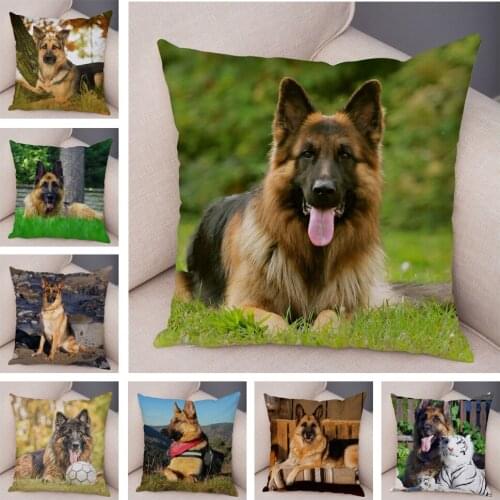 Super Soft Short Plush German Shepherd Dog Pillow Case Covers Cushion Cover for Sofa Home Decor Pet Animal Pillowcase 45*45cm