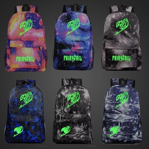 Anime green Light Luminous Cartoon Fairy Tail Boy Girl Book School Bag Women Bag Pack Teenagers Schoolbags Men Student Backpack