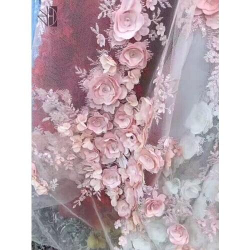 SYJ-7927 Free Shipping 3d flower African French net Lace Fabric for wedding dress