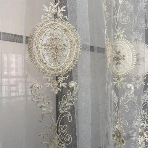 2020 New European-style curtains luxury embroidered with beads tulle curtains for living room bedroom beige blackout drapes #4