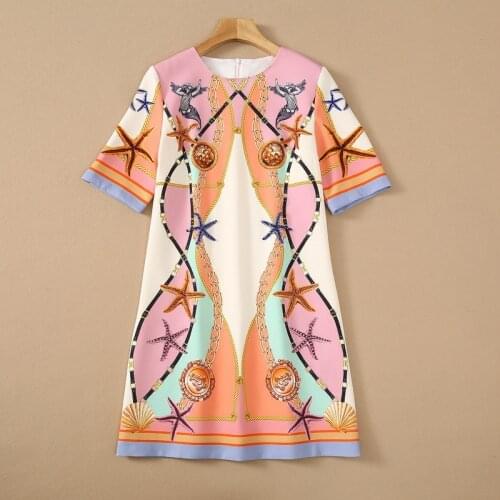 European and American womens wear for summer 2021 Short sleeved starfish chain print Fashionable Loose Dress