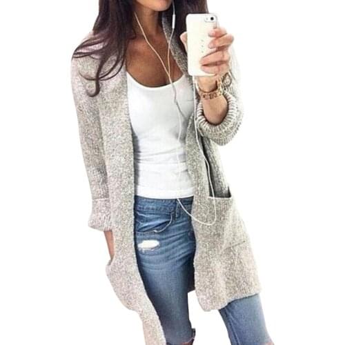 Autumn Winter Knitted Sweater Cardigan Women Tricot Gray Long Sleeve Jumper Casual Pocket Loose Female Coat Outwear Cardigan