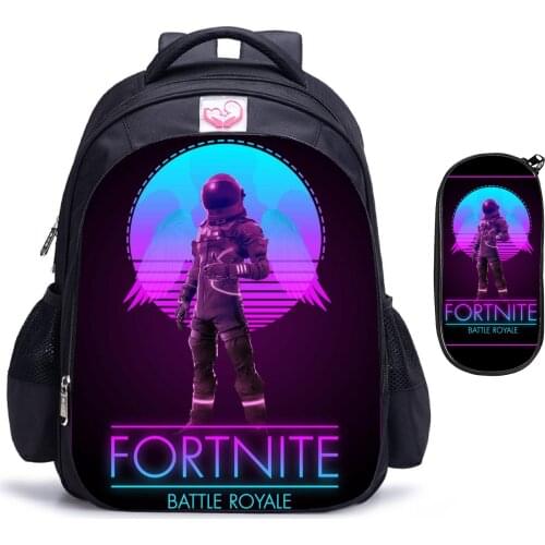 2pcs / Set Fortnite School Bags Games Children Fashion Backpack With Pencil Case For Boy Girls Kids Daily 16inch Primary Mochila