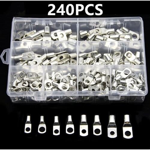 240PCS SC6-SC25 Bare Terminals lug Tinned Copper Tube Lug Ring Seal Battery Wire Connectors Bare Cable Crimped/Soldered Terminal