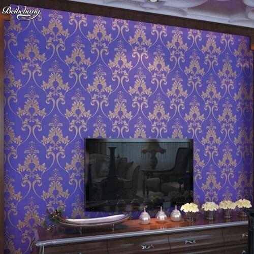 Beibehang 3D PVC and vinyl puple waterproof wallpaper desktops retro brocade wallpaper living room wall stickers