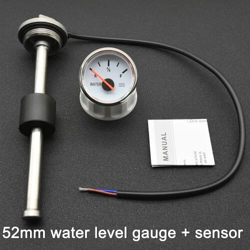 52mm Water Level Gauge 9‑30V DC For Marine Boat RV 0‑190ohm European Sensor With Water Level Sensor Stainless Steel 100mm~600mm