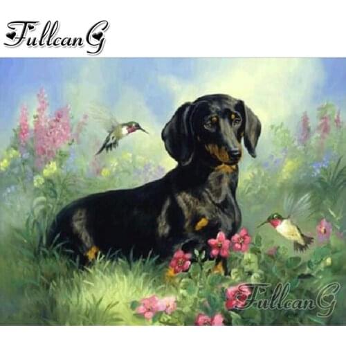 FULLCANG 5d diy labrador diamond painting pet dog & bird animal mozaika handmade embroidery kit full square/round drill FC621