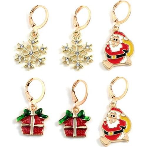 6pcs/New Charm Christmas Earrings Christmas Earrings Snowflake Lady Christmas Tree Earrings Creative Party Christmas Gifts