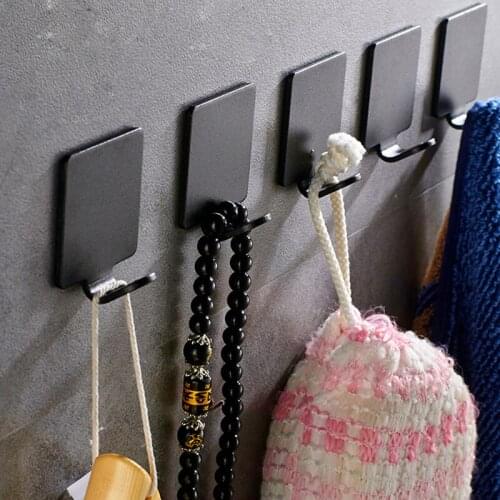 Black Space Aluminum Hook Self Adhesive Door Wall Hangers Hooks Heavy Load Rack Cup Sucker for Kitchen Bathroom Decoration