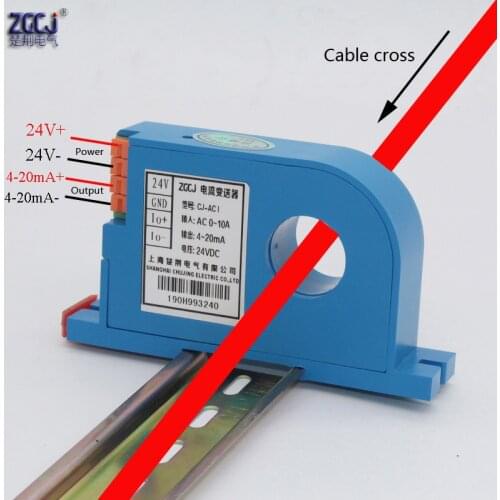 CJ-ACI perforation AC 0-10A input 4-20mA output Current Transmitter Perforated ac ampere signal transducer