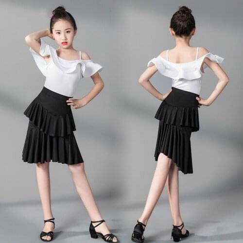 Latin Dance Costumes for Children Girls Samba Chacha Dancing Clothes Modern Professional Competition Dance Dress Tops + Skirt