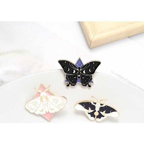 Moth Butterfly Enamel Pins Custom Moon Phase Brooch\ Bag Clothes Lapel Pin Gothic Badge Jewelry Gift for Kids Friends