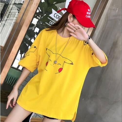 Kawaii Pikachu T Shirt Girl Harajuku Style Loose Cartoon Print Short Sleeve Summer Tops for Women 2021 Womens Clothing Tshirts