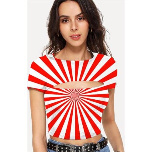 Somepet Dizziness T-shirt Women Abstract Tshirt Printed Stripe Shirt Print Harajuku T-shirts 3d Womens Clothing Sexy Short Slim