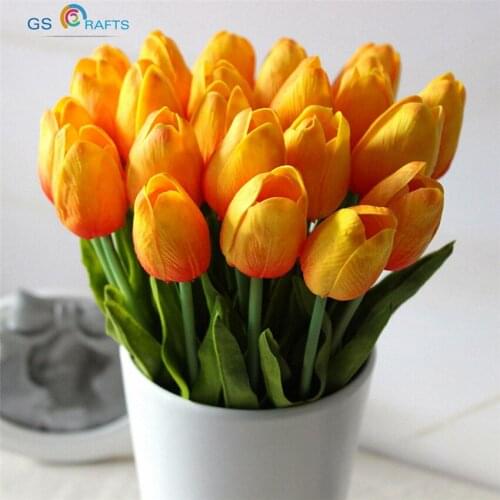 GSCRAFTS 10pcs Real Touch tulip PVC Artificial Flower Bouquets Home Wedding Bridal Decor Decorative Flowers & Wreaths 24 Colors