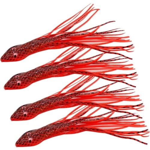 4pcs Artificial Bait False Snake Head Squid / Octopus Pattern Reusable Soft Ocean Fishing Soft Worm Fishing Baits