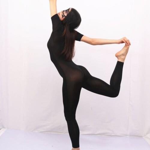 Cosplay Sexy Women ice Silk See Through Shaping Bodysuit Pantyhose Catsuit Zipper Open Crotch Erotic Lingerie Club Dance Wear 69