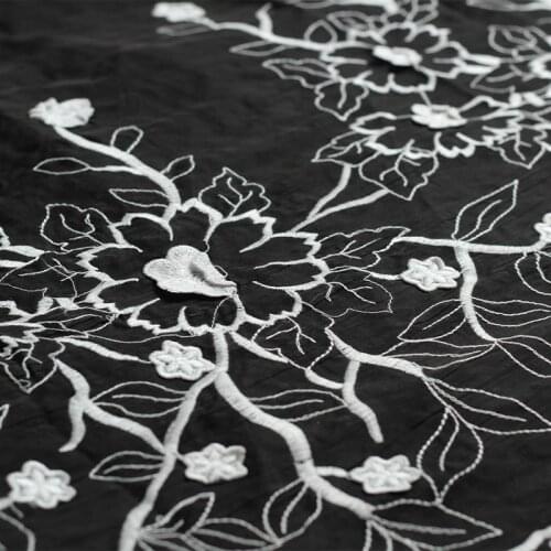 Red Raspberry Black Silk Chiffon Embroider Fabrics Garment Materials Summer Women Dress DIY Sewing Cloth Tailor Freeshipping