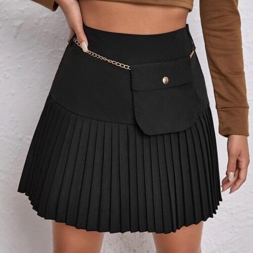 Summer Short Casual Skirt Side Zipper Solid Color High Waist Pleated Skirt