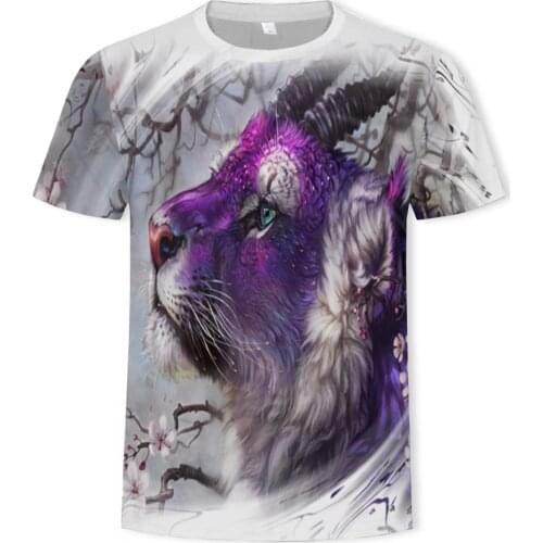 Summer new mens T-shirt one-piece print Harajuku street fashion O-neck mens and womens same T-shirt with lion tiger pattern