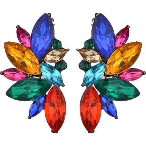 Trendy Brand Opal Stone Gold Earrings for Women Girl Fashion Elegant Geometric Flowers Crystal Stud Earring Jewelry