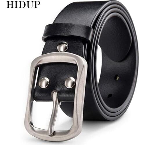 HIDUP Mens Casual Style Jeans Accessories Top Quality Design Solid Cow Skin Cow Genuine Leather Belts Cowhide Black NWJ593