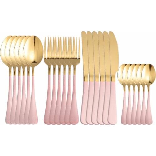 24Pcs Pink Gold Stainless Steel Cutlery Tableware Set Dinnerware Flatware Set Party Wedding Forks Knives Spoons Set Silverware