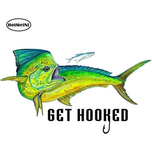 HotMeiNi 13cm x 7.3cm Get Hooked Mahi Dolphin Vinyl Decal Car Truck Boat Decor Cartoon Car Stickers Graphics