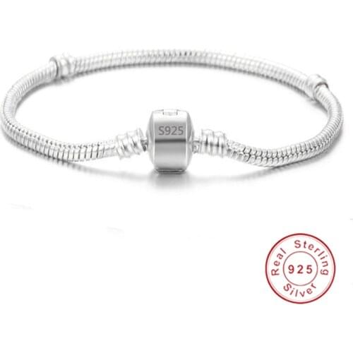 Original 925 Solid Silver Snake Bone Charm Bracelets Bangles Wedding Jewelry for Women Long 16-23cm