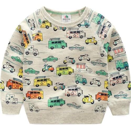 2019 Autumn Spring Fashion 2-10 Years ChildrenS Clothing Casual Long Sleeve Cartoon Car Print For Handsome Baby Boys Sweatshirt