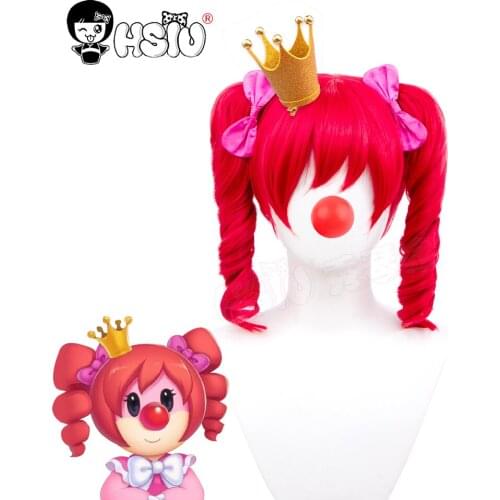 Momo Cosplay Wig Mole cosplay「HSIU 」Fiber synthetic wig Red double ponytail short curly hair+Clown nose + bow hair accessories