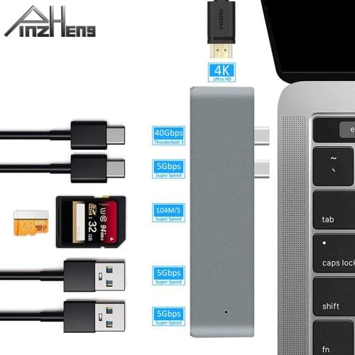 PINZHENG 7 In 1 USB C HUB Type C To Hdmi For Macbook Pro USB Splitter Thunderbolt 3 USB-C 3.1 HUB Type C HUB Adapter Accessories