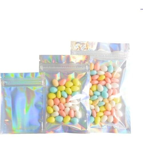 1000pcs/lot Plastic Bag Aluminum Foil Hologram Food Mylar bag Smell Water Proof Zipper Reclosable Pouches