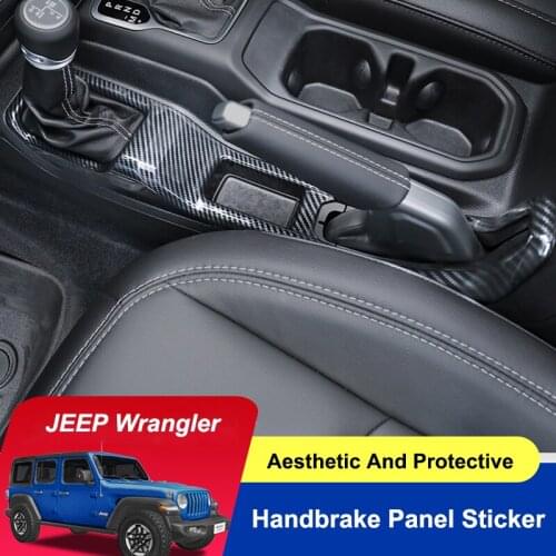 QHCP Handbrake Gear Shift Panel Cover Trims Sticker ABS Carbon Fiber Style Black Red Fits For Jeep Wrangler JL 18-21 Accessories