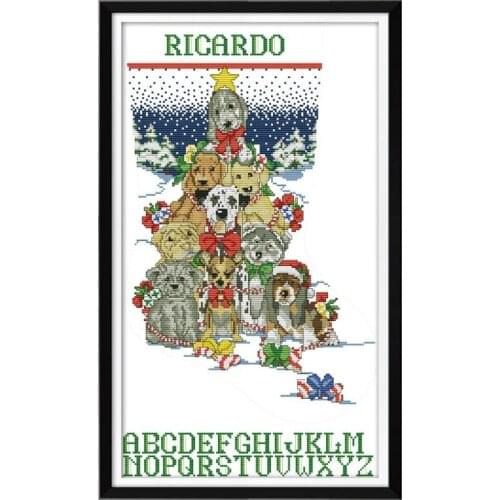 Dog Christmas Stocking Counted 14CT DIY Embroidery Cross Stitch Kit Needlework Craft Home Decor
