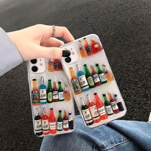 Cute 3D Wine Bottles Design Phone Case for iPhone 12 Creative Drop Glue Drinks Clear PC Cover for iPhone 11/7/8/XS/X/XR/MAX