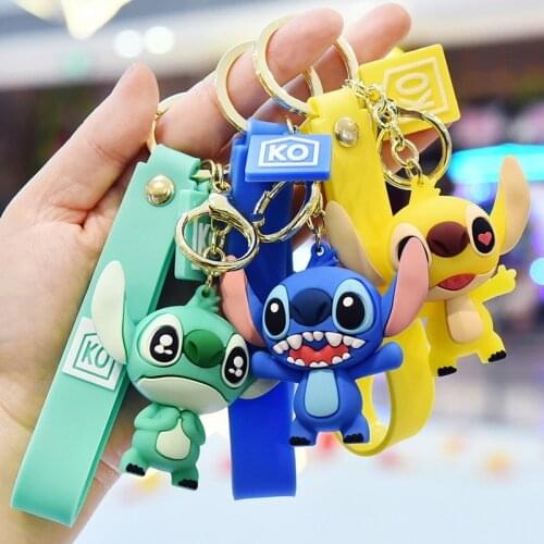Stitch Action Figure Disney Cartoon Keyring PVC Lilo & Stitch Keychain Cute 3 Colors Figure Pendant Model Dolls Gift Kids Toys