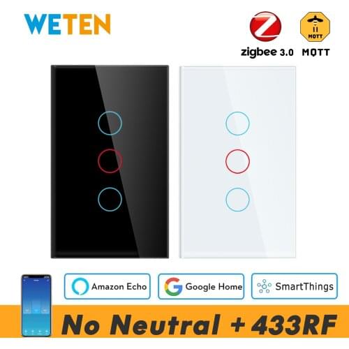 Zigbee Smart Wifi Wall Light Switch No Neutral 433 RF, Support Tuya eWeLink Sonoff Smartthings Hub Zigbee2mqtt Alexa Google Home