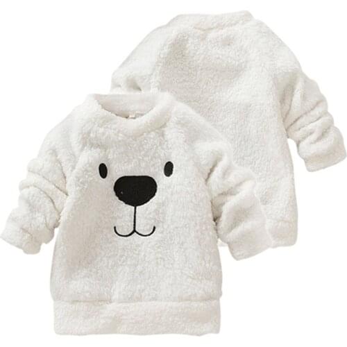 UNIKIDS Children Baby Clothing Boys Girls Lovely Bear Furry White Coat Thick Sweater Coat