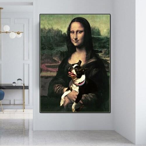 Vintage Figure Oil Painting Posters and Prints Lisa and Dog Art Prints on Canvas Home Decor Wall Pictures for Living Room