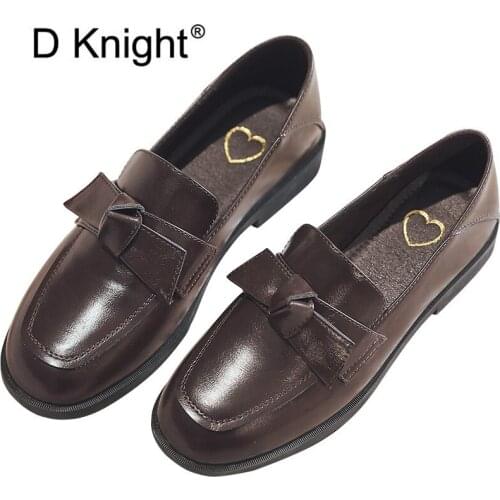 High Quality Shoes Women Spring British Flats Female Shoes 2021 New Fashion Bow Casual Oxford Shoes For Woman Handmade Loafers