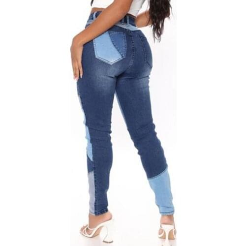 2021 New Autumn Female Pants Splicing Jeans Slim Pockets Tight High Waist Denim High Elasticity Trousers Streetwear