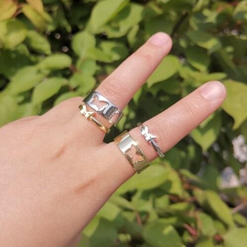 Lost Lady 2Pcs/Set Butterfly Rings for Women INS Trendy Open Adjustable Metal Rings Wholesale Jewelry Female Bijoux Girls Gifts