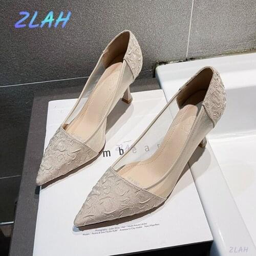 Womens High Heels New Stiletto Heels Zlah Sexy Fashion Temperament Fairy Style Shallow Mouth Pointed Single Shoes Pumps